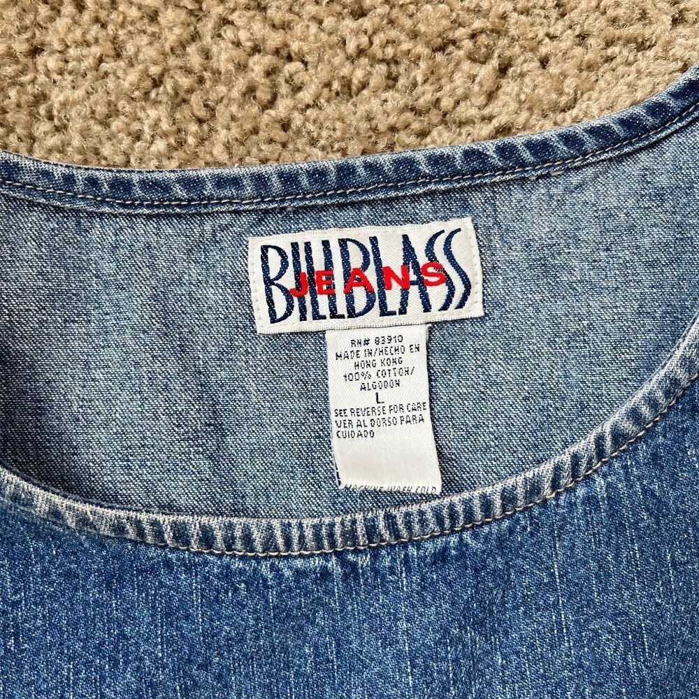 VTG 90s Bill Blass Denim Jumper Dress Pinafore Minimalist Shift L - Picture 6 of 11